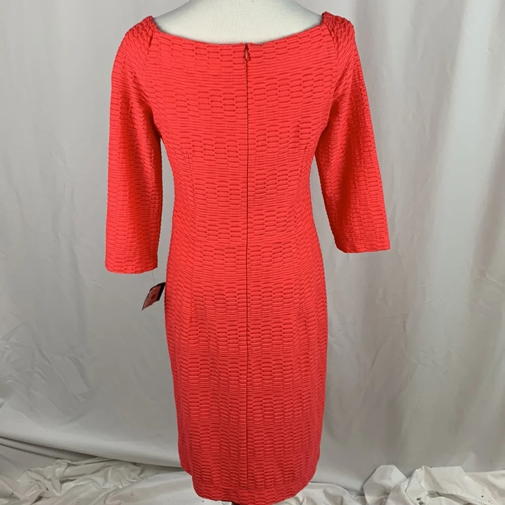 NWT Nanette Lepore Vibrant Coral 3/4 Sleeve Boat Neck Sheath Dress - Picture 4 of 11